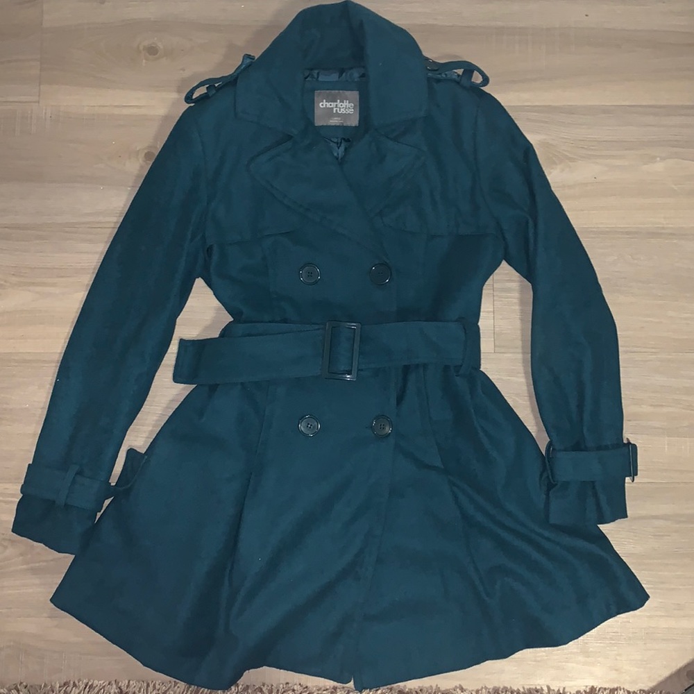 Teal Turquoise Peacoat/Trench Coat with Pleates